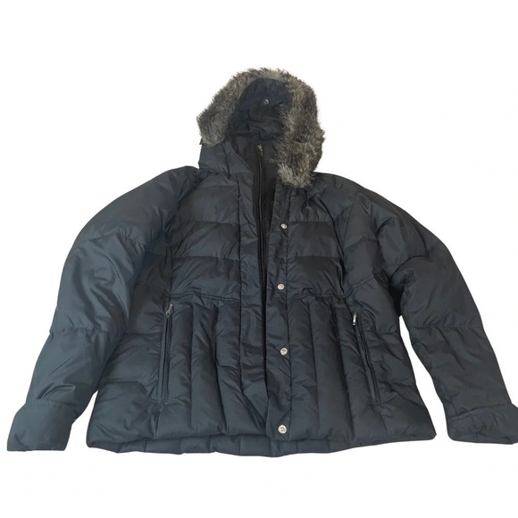 Women’s Black Columbia Winter Coat • Hooded • size Large • Detachable fur - Picture 1 of 4